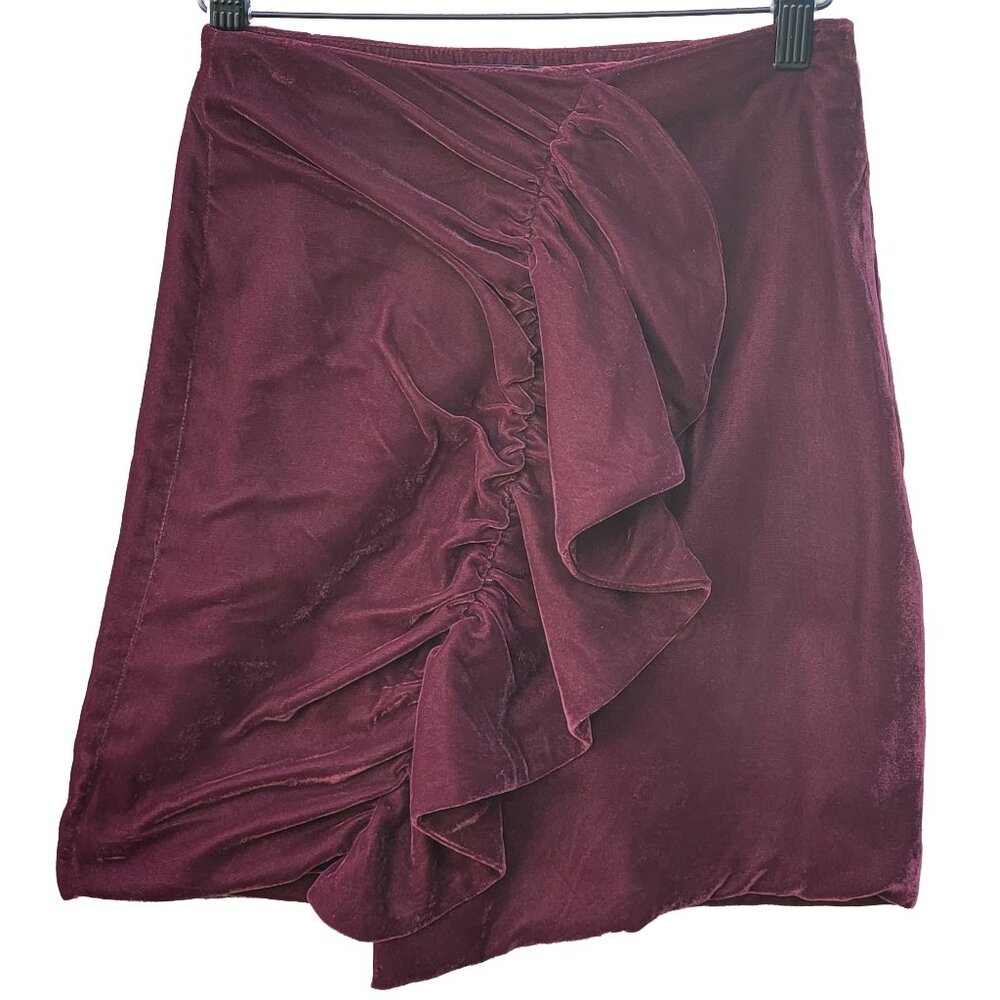 PatBo Port Velvet Mini Skirt Front Ruffle Side Zip US 0